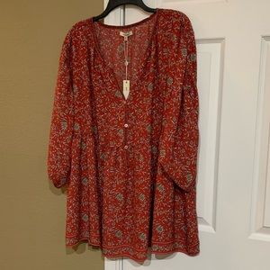 Max Studio Red Floral Button-Front Blouse